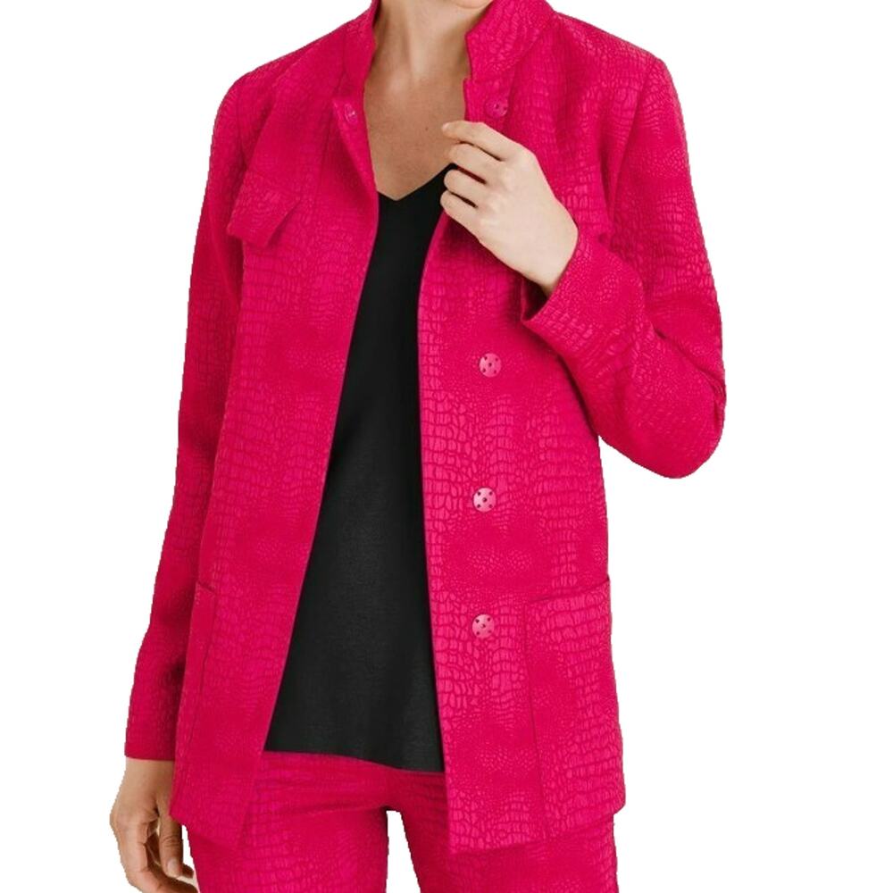 CHICO'S NWT Black Label Pink Croc 2 Piece Suit Size 10 Cargo Jacket 6 Easy Pants